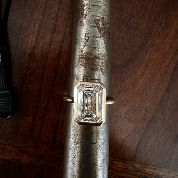 5.09 carat f vs1 emerald cut bezel solitaire diamond engagement ring - Picture 10 of 11
